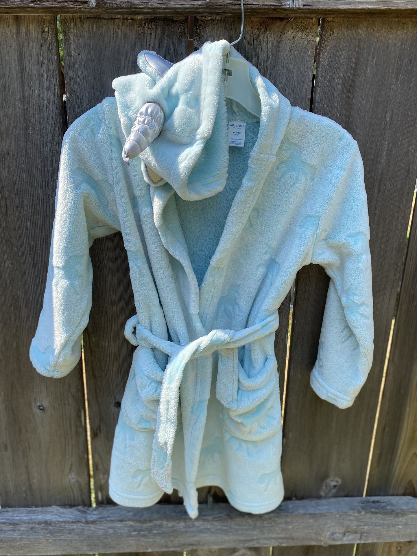 Arizona Girls Size XS 6/6X Pastel Turquoise Plush Warm Unicorn Hooded Robe