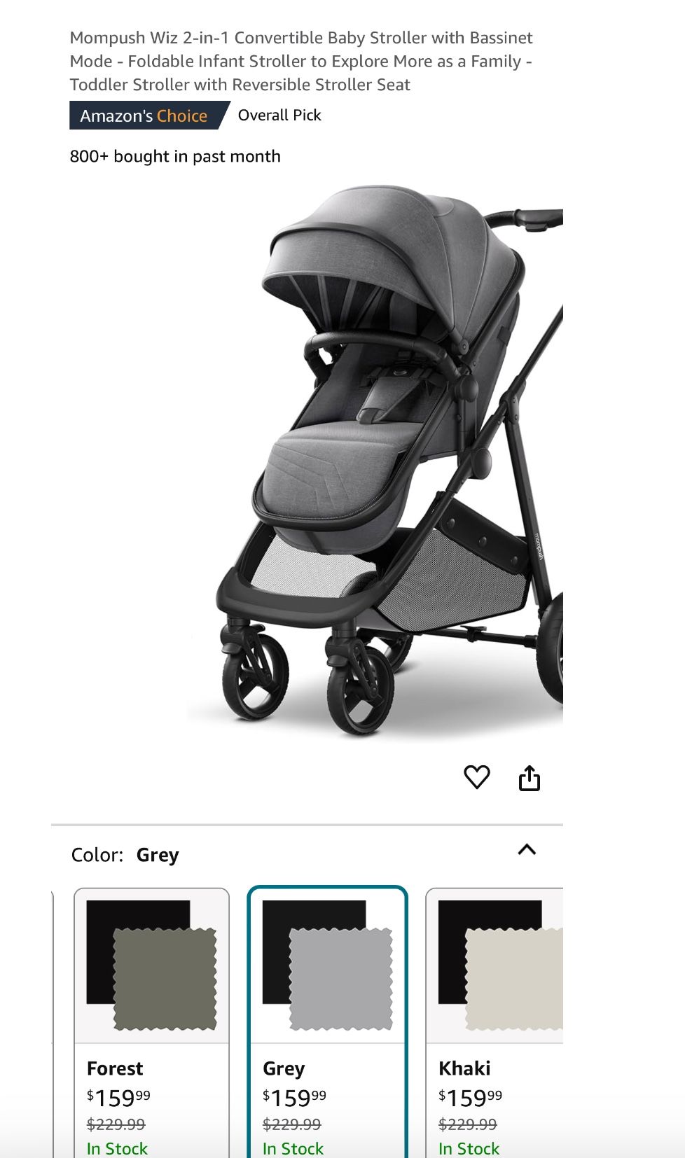 Mompush Wiz 2-in-1 Convertible Baby Stroller with Bassinet Mode