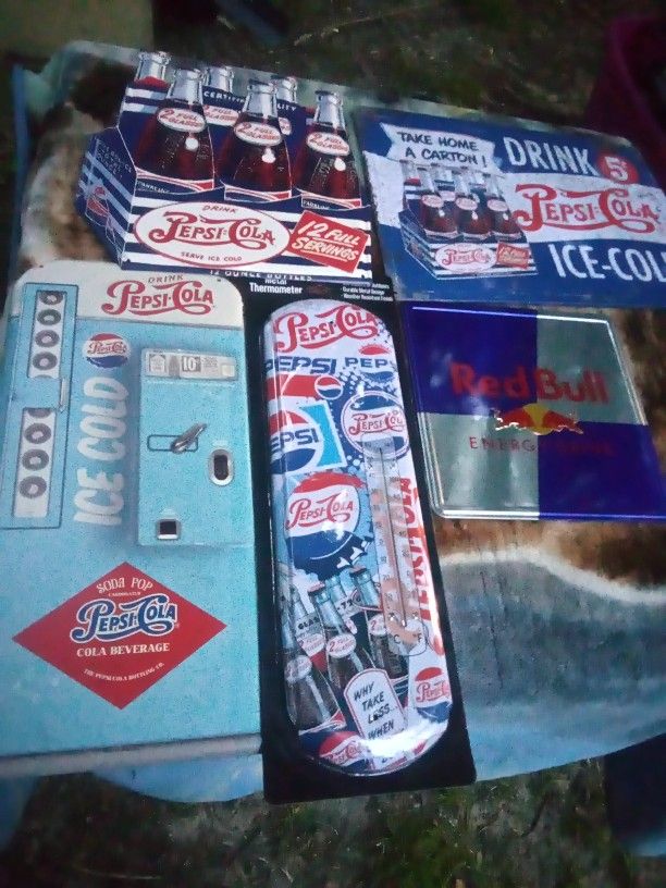 Pepsi Cola Metal Signs Or Red Bull Metal Sign.