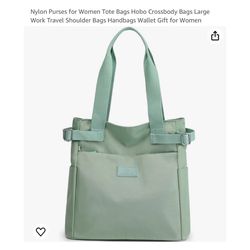 Brand new 7.8”x6.4” Nylon Purses for Women Tote Bags Hobo Crossbody Bags Large Work Travel Shoulder Bags Handbags Wallet Gift for Women - Green  White