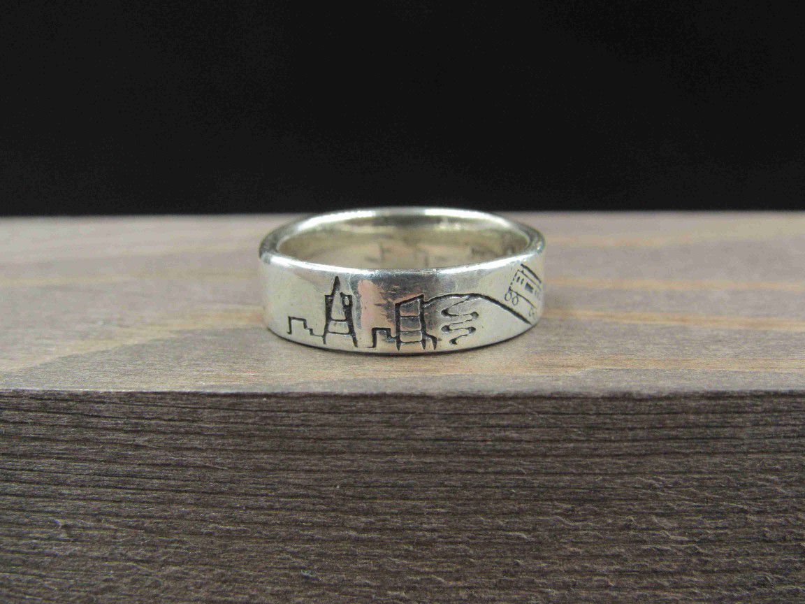 Size 7 Sterling Silver Travel Boat City Train Band Ring Vintage Statement Engagement Wedding Promise Anniversary Bridal Cocktail