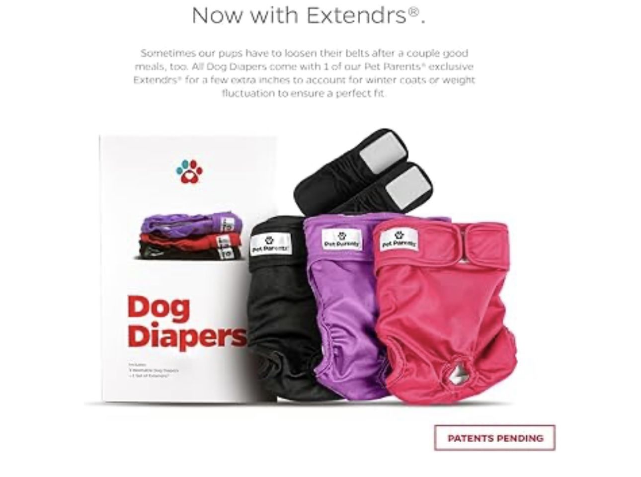 Pet Parents® Washable Dog Diapers (3pack) + Extendrs® of Durable Doggie Diapers, Premium Dog Diapers Female (X-Small, Princess) Black Pink And Purple