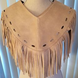 Suede Fringe Top Poncho Western Boho Style