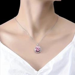 Sterling Silver Necklace With Pink Zirconia Stone