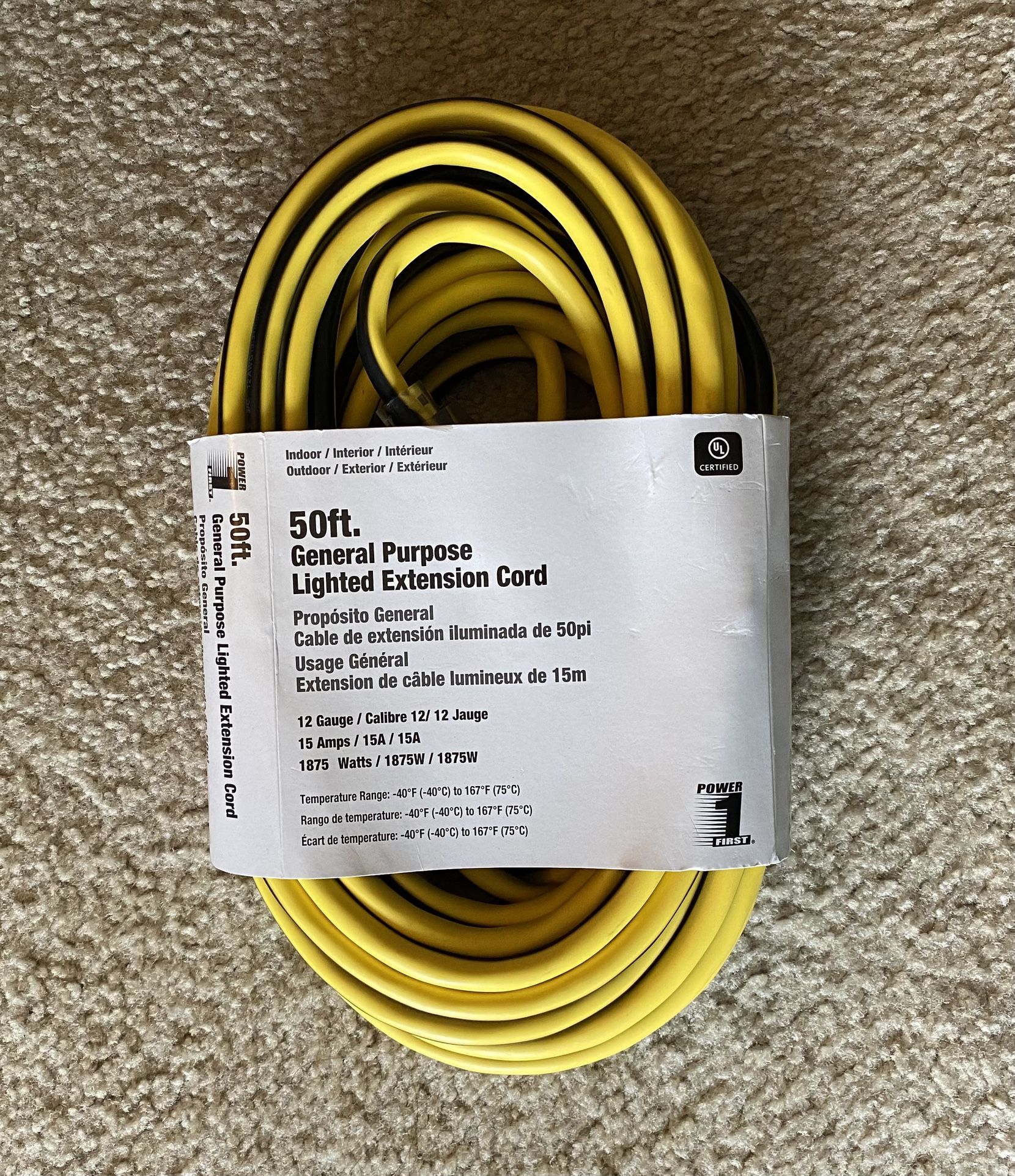 50ft. General Purpose Indoor Outdoor Lighted Extension Power Cord
