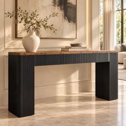 82.7 in. Rustic Brown and Black Rectangle Wood Console Table