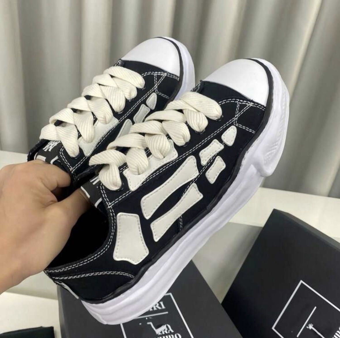 Amiri x Maison Mihara Yasuhiro Denim Trainers β Blue & White Skeleton Design