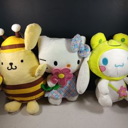 Sanrio Easter Hello Kitty Set of 3 Stuffed Animals Toy Dolls Pompompurin 8-10" Cinnaroll