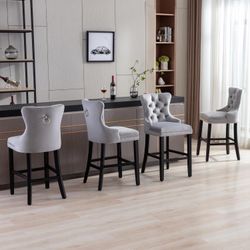 Bar Stools Set of 4, Velvet 26 Inch Seat Height Counter Height Barstools Button Tufted Backrest, Rivet Trim Bar Chairs for Kitchen Island Mid-Century 