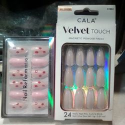 NEW (2 Sets) Press-On Nails: Cala Velvet Touch + Nail Reformation Kit + DND Nail Polish Pink Beauty 