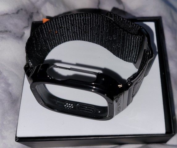 Metal Case with Nylon Band Compatible Apple Watch Bands 40/41/44/45/49mm,Stainless Steel Protector Cover Strap for iWatch Ultra Series 8/7/6/5/4/SE Me