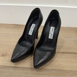 Jimmy Choo Black Pointed-Toe Leather Pumps