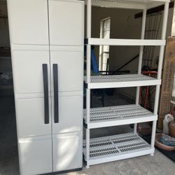 Garage Set: 2door Cabinet And 5 Shelf-hard Plastic. Very Nice. 