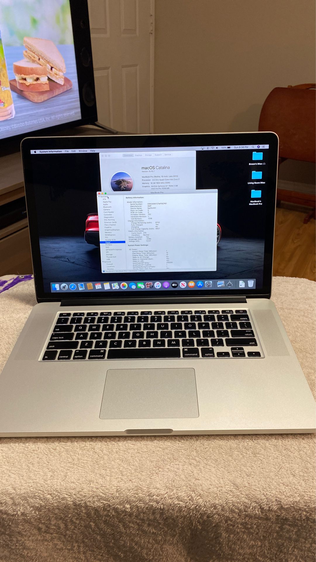 MacBook Pro (Retina, 15-inch, Late 2013), 2.6 GHz Quad Core Intel Core i7, 16 GB memory, dual graphics, 1 TB Flash Storage