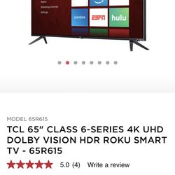 TCL Roku Smart TV de 65” – Modelo 65R615 -350$
