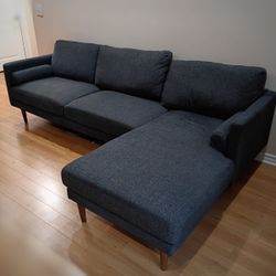 Dark Blue Mid-Century Modern Sectional Sofa Couch With Chaise 