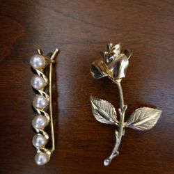 Vintage Rose brooch and Pearly hair pin