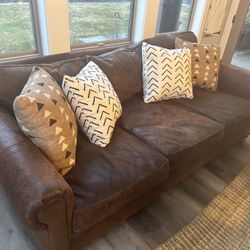 Restoration Hardware Distressed Leather Couch and Chair