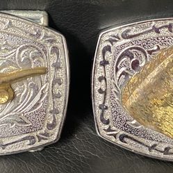 Vintage U.S. made silver chrome polished rodeo cowboy kids belt buckle