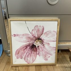 Flower Painting Home Decor w/ wooden frame $10 obo (have matching long pink curtains) 19082