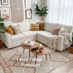 Beautiful! Convertible Sectional Sofa With Pull-out Bed & Storage Ivory Corduroy  NEW