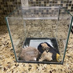 5 Gallon tank with food and water dish.