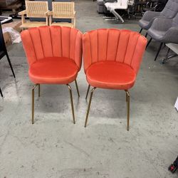 Velvet Dining Chairs Upholstered Gold Metal Legs Orange Mid Century Modern Accent Chair Set of 2 for Living Room Kitchen Dining Room, (orange color)