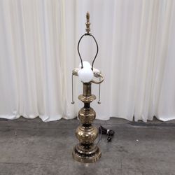 Turned Brass Dual-Socket Table Lamp with Finial
