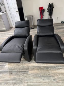 Pair of Black Leather Recliner Chairs