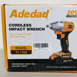 Adedad 20V Cordless Impact Wrench Brushless Max Torque 240lbs. Tool, Battery,  Charger SocketsAnd Bag