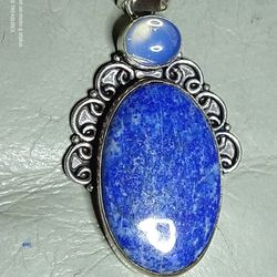 LAPIS LAZULI- OVAL,*62MM*./MOONSTONE-OVAL, 8 MM. BALI STERLING (925)* /SEE MEANING BELOW: (P-82540)