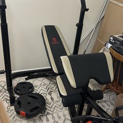 Weight Bench, Weights, and Barbells