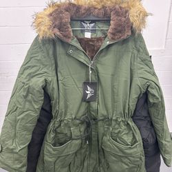 Woman’s Green Hooded Fur Puffer Jacket
