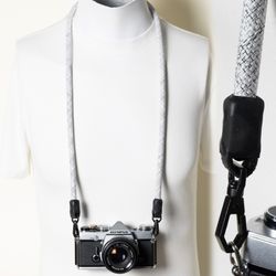 Camera Strap Neck for DSLR Mirrorless Film Camera White Rope 40" Swivel Clips