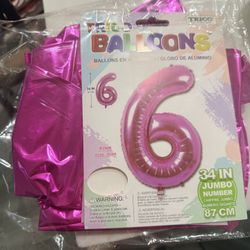#6 pink aluminum balloon, 34 inches (Jumbo) 