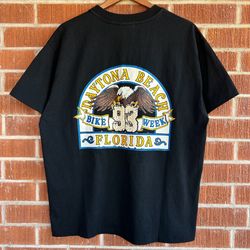 Vintage 1993 Daytona Beach Bike Week Pocket T-shirt Florida Eagle XL