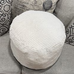 White Corduroy Pouf Ottoman - 20" x15"