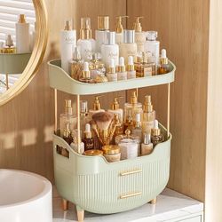 4 Tier Makeup Organizer - Bathroom Organizers and Storage, Cosmetic Display Cases with Handle, SkinCare Organizers for Bathroom Countertop, Bedroom, V