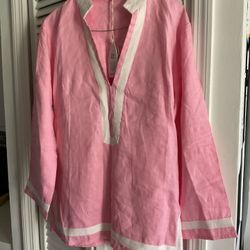 New Castaway Pink Linen Tunic Top With White Trim Size XL. $35.00