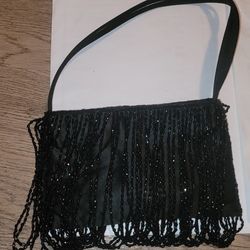 mini beaded clutch purse bag w shoulder strap black 
