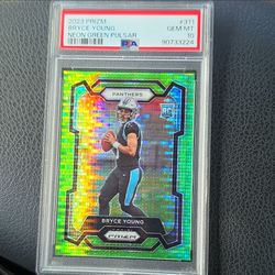 Panini Prizm 2023 Bryce Young #311 Neon Green Pulsar Prizm RC PSA 10
