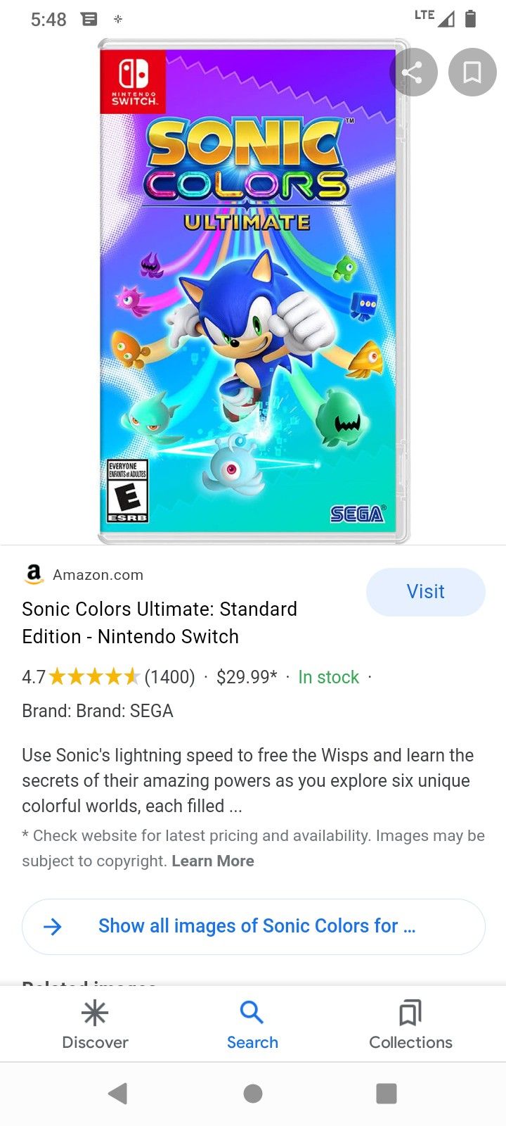 Sonic Color Game Brand New Only Played Ones