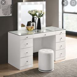 Vanity With LED Lights And Swivel Stool