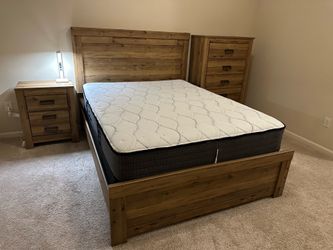Queen Bed Frame, mattress,  box springs, nightstand + Free Infusion Memory Foam