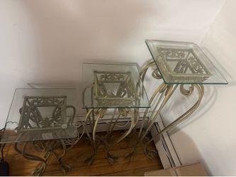 Three Metal Plant Stands with Glass top