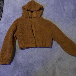 Cropped brown teddy bear hoodie 