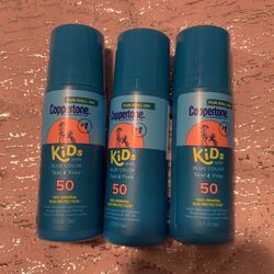 Set Of Three Coppertone Kids Roll On Sunscreen Lotion SPF 50 with Blue Color, 2.5 fl oz Tube