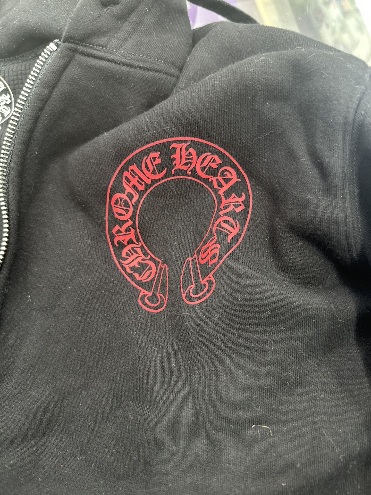 Chrome Hearts Red Horseshoe Logo Zip Up Hoodie