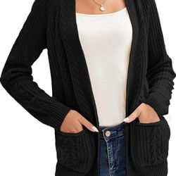 Women's Crochet Cardigan Kimono Boho Long Sleeve Lightweight Soft Sweater Blacks Size Small only, BRANDNEW