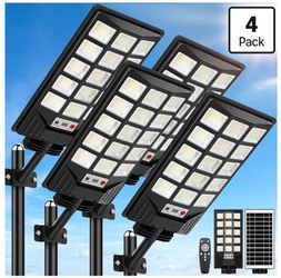 ACT FAST! 4-Pack Solar Street Lights — 30,000LM, Motion Sensor, Remote Included — $85